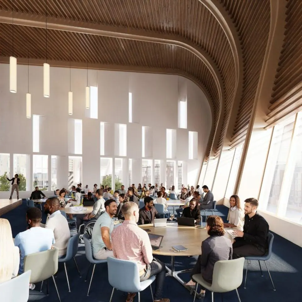 A rendering of an event space in the new UMCI building