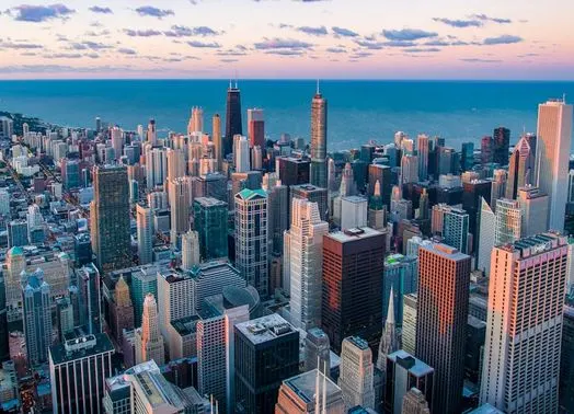 The Chicago skyline along Lake Michigan