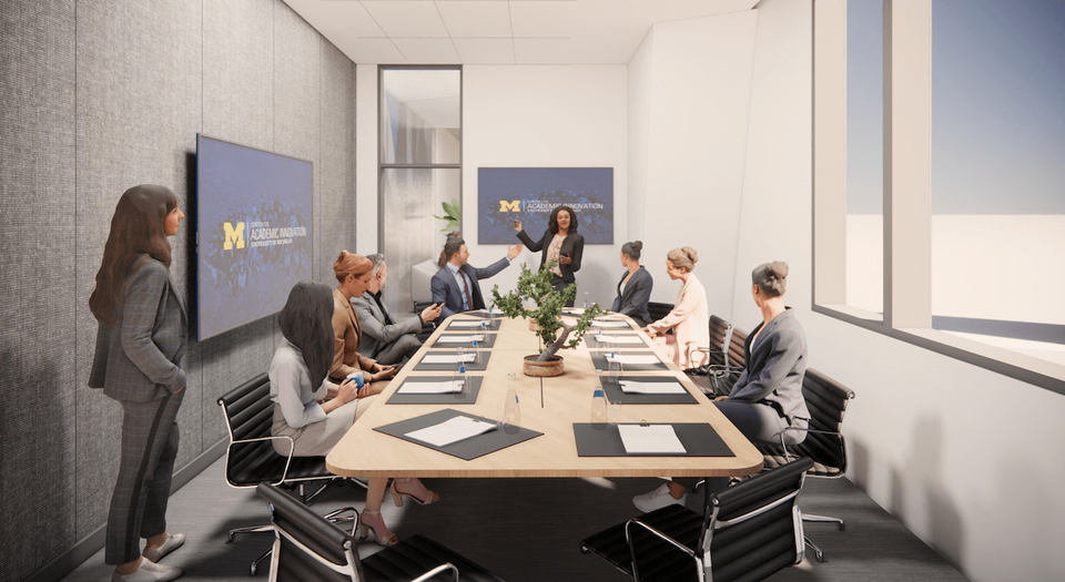 A rendering of a conference room in the new UMCI building