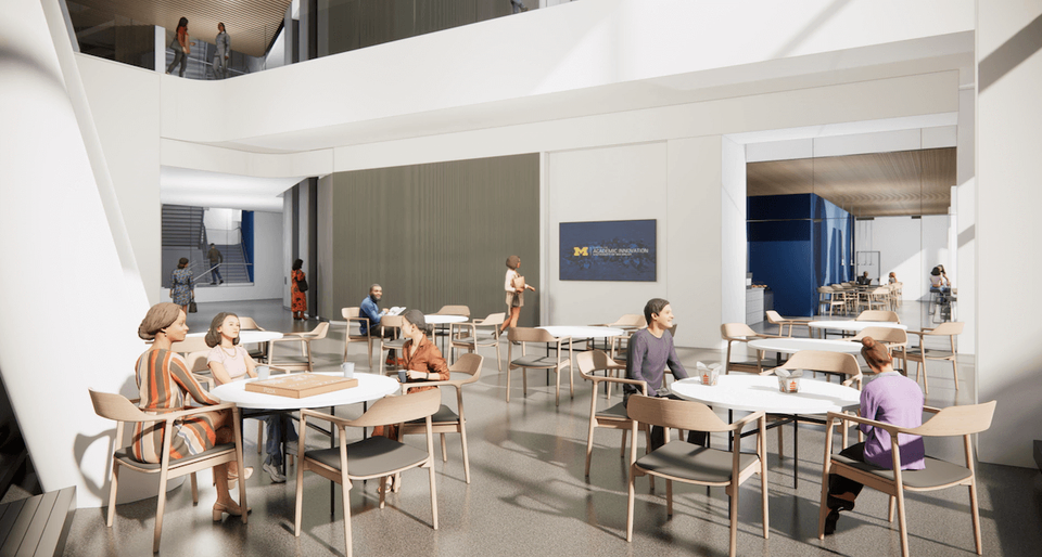A rendering of a study/meeting space in the new UMCI building